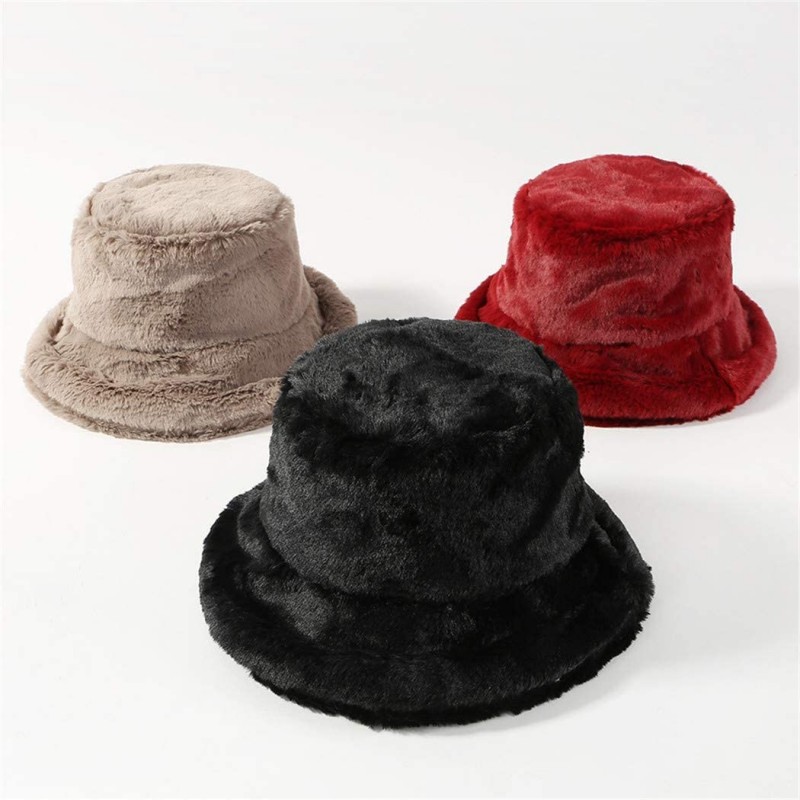 Winter Bucket Hat Women Men Warm Hats Vintage Faux Fur Fisherman Cap ...