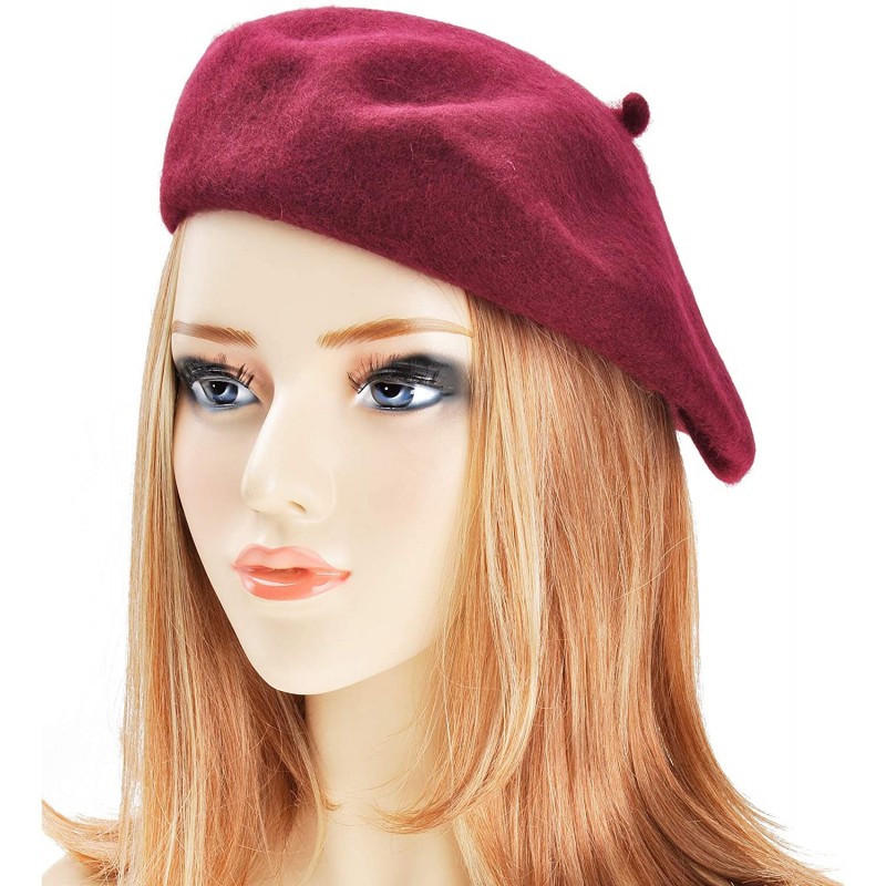 Wool French Beret Hat Solid Color Beret Cap for Women Girls - Burgundy ...