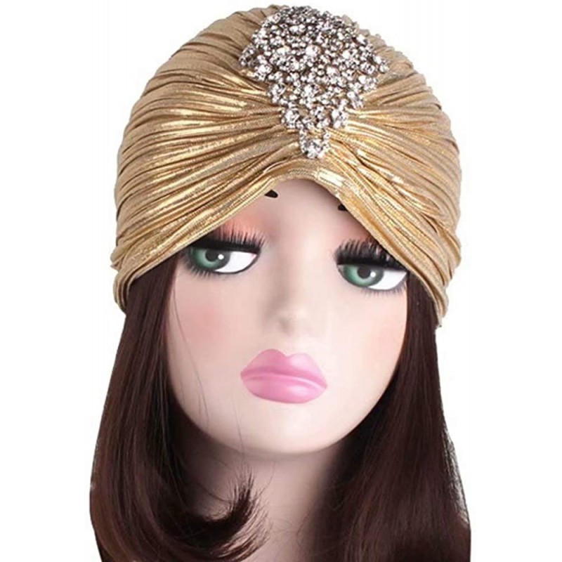 Women's Rhinestones Ruffle Turban Hat Glitter Twist Pleated Hair Wrap ...