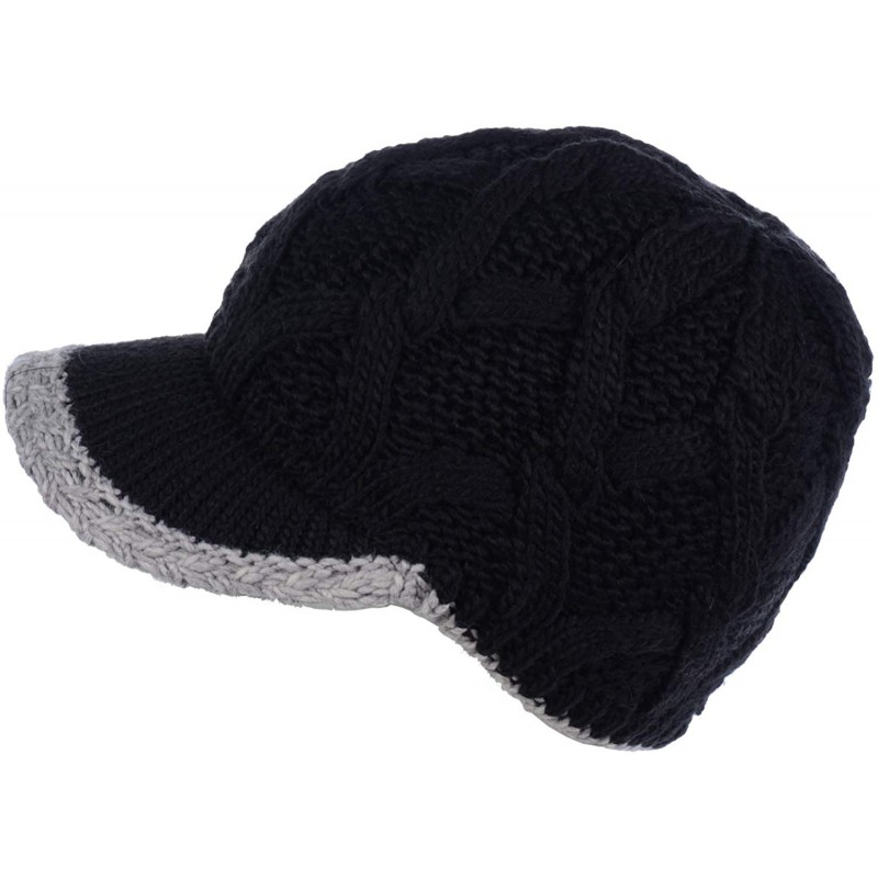 Winter Fashion Knit Cap Hat for Women- Peaked Visor Beanie- Warm Fleece ...
