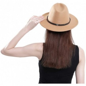 Fedoras Men & Women's Wide Brim Fedora Hat with Band Unisex Felt Panama Cap - Khaki - CO18LDYYUX9 $14.46