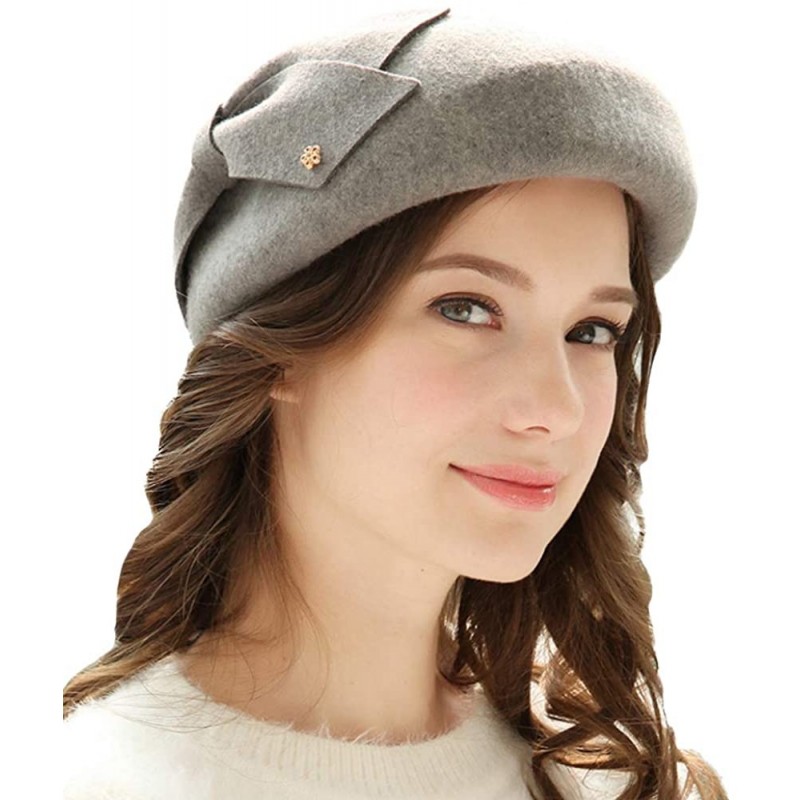 Womens Wool Felt French Berets Bowler Hat Artist Boina Bowknot Cap ...