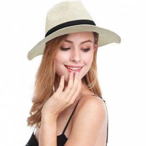 Women and Men Panama Straw Hat Wide Brim Summer Beach Sun Hat - Beige ...