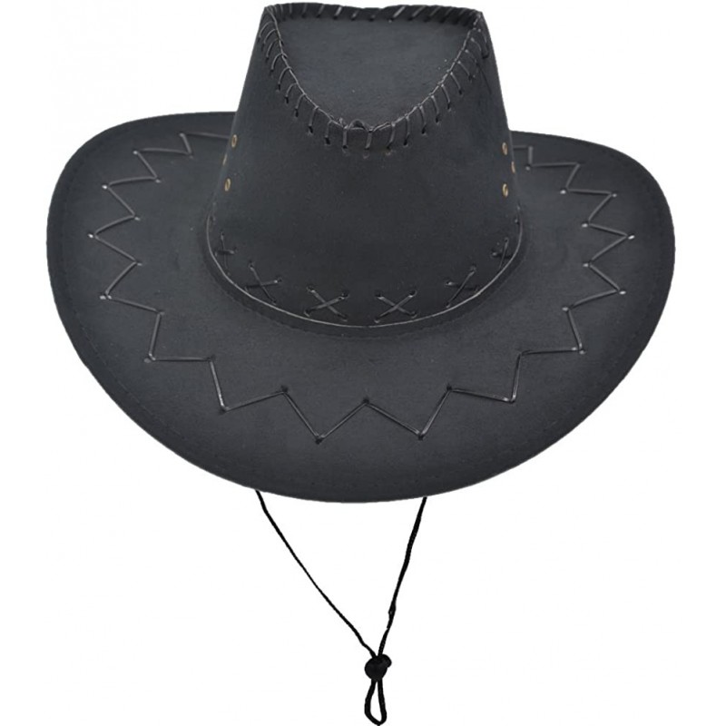Western Unisex Adult Cowboy Suede Leather Hat Wide Brim Sun Cap - Black ...
