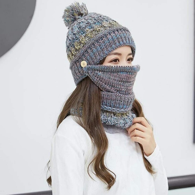 3 in 1 Warm Thick Knitted Beanie Hat Scarf and Mask Set Slouchy Snow ...