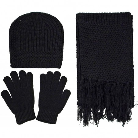 Women's 3 Piece Winter Set - Knitted Beanie- Scarf- Gloves - Black ...
