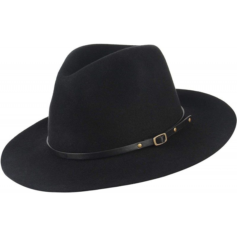 Unisex Wool Fedora Hats Men Women Wide Brim Trilby Panama Hat with Belt ...