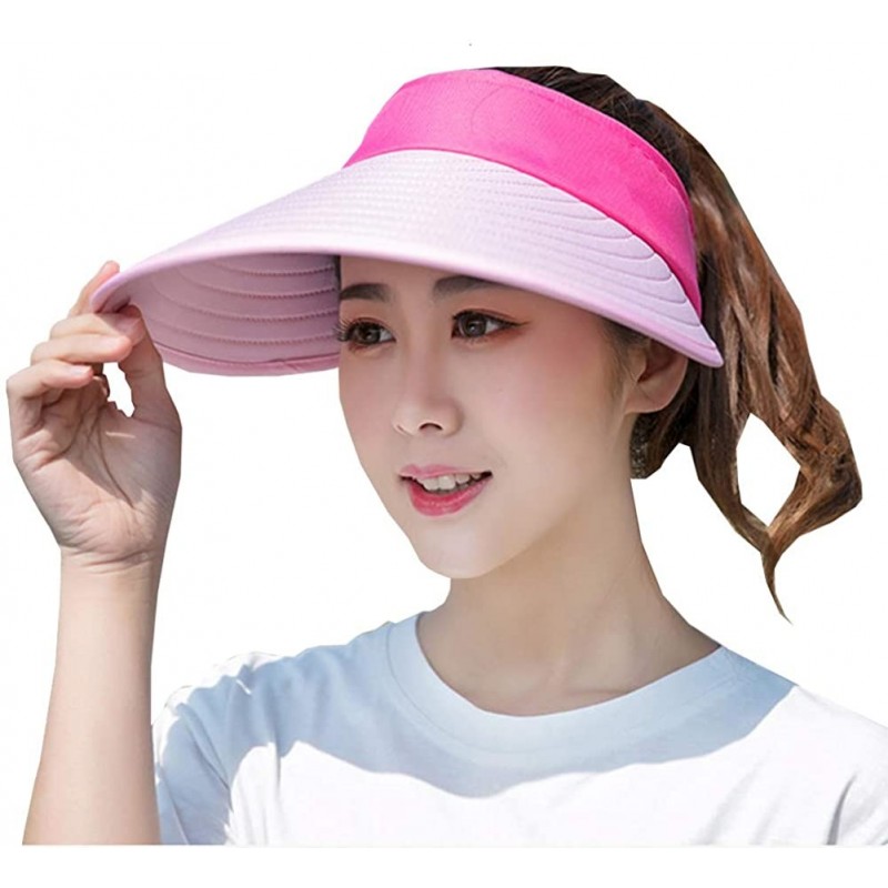 Sun Hats Sun Visor Hats Women Large Brim Summer UV Protection Beach Cap - Rose - CH18DRYMT58 $21.53