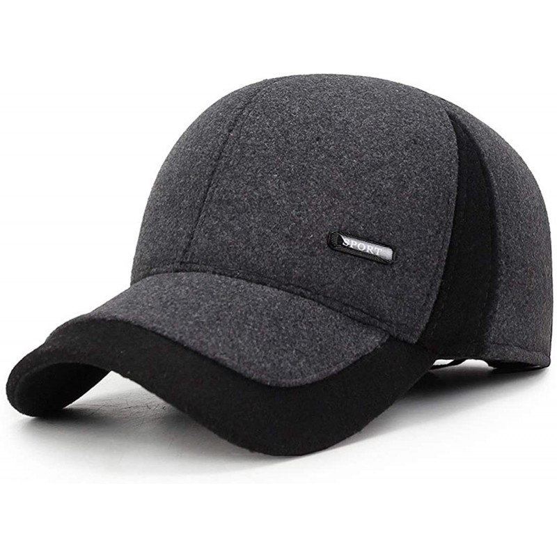 Men's Warm Woolen Baseball Caps Hat with Fold Earmuffs Warmer - A-grey ...