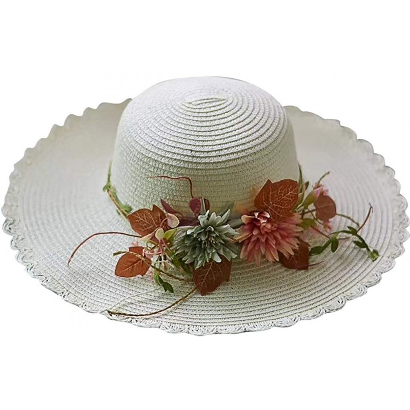 Women Sun Hat-Fineser Womens Floral Applique Straw Beach Hat Handmade ...
