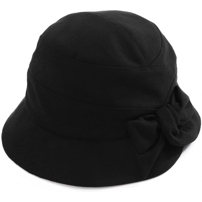 Black Winter Bucket Derby Gatsby Hat for Women 1920s Fedora Round ...