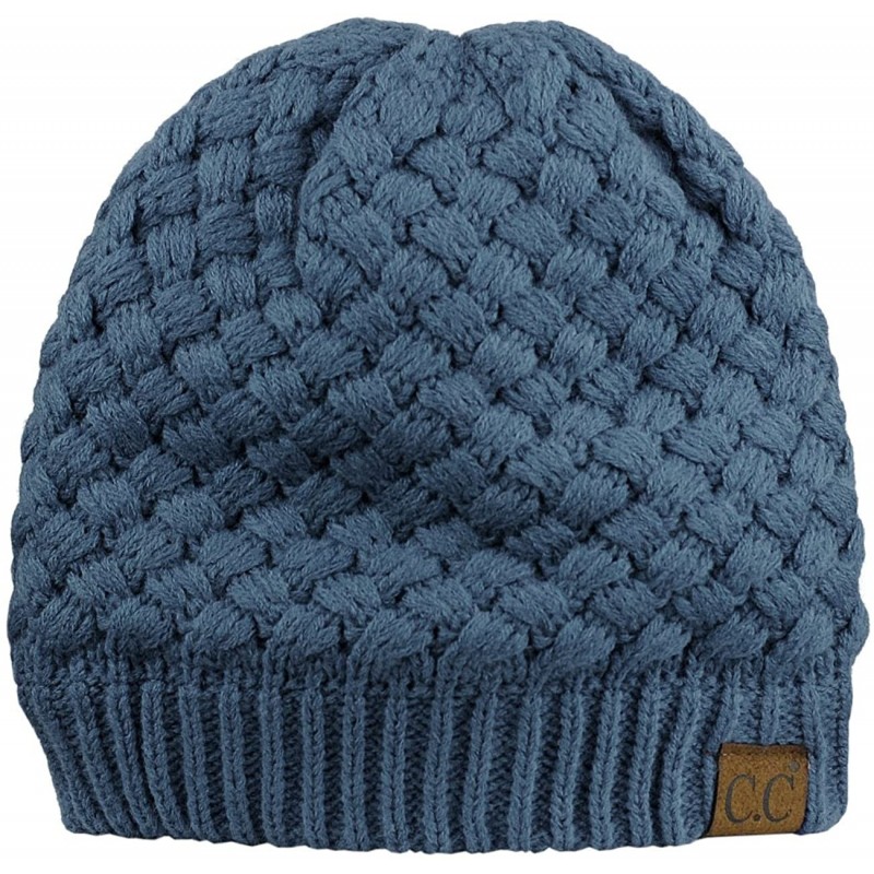 Basketweave Knit Warm Inner Lined Soft Stretch Skully Beanie Hat - Dark ...