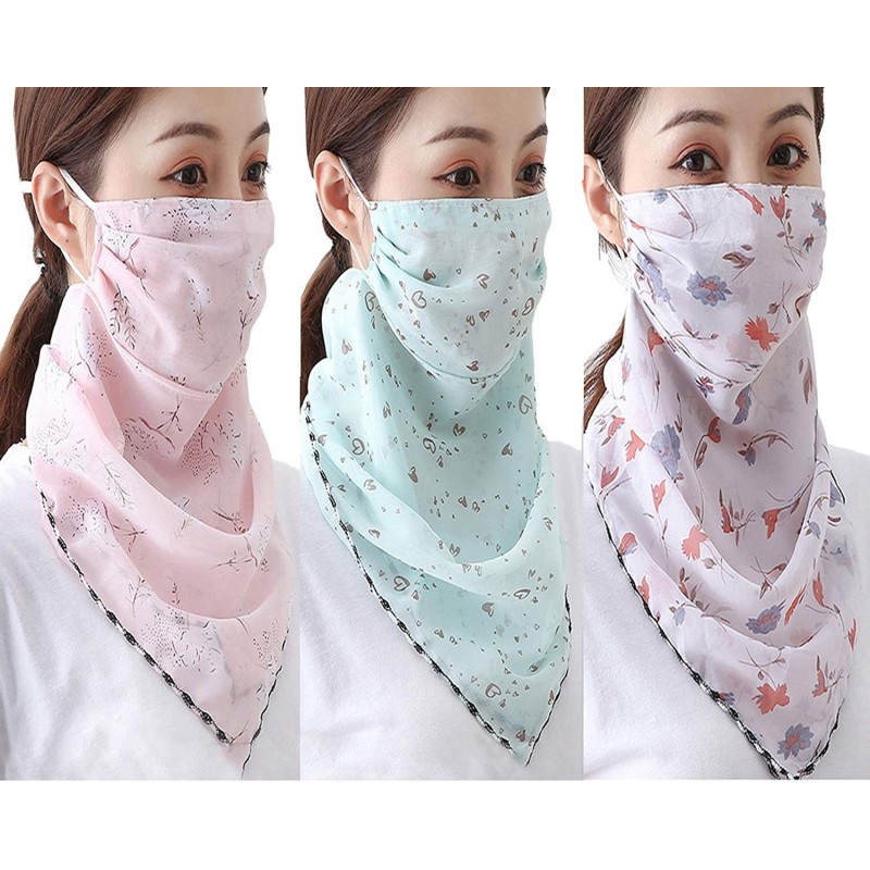 2pcs Women Floral Face Mask Dustproof Ice Silk Neck Gaiter Protector ...