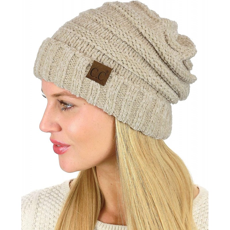 Women's Chenille Oversized Baggy Soft Warm Thick Knit Beanie Cap Hat ...