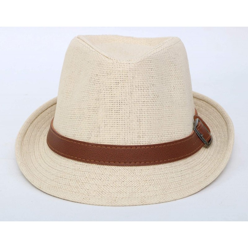 Beach Straw Fedora Hat w/Solid Hat Band for Men & Women - Natural Hat ...