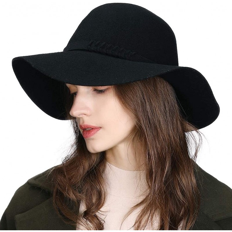 Womens 100% Wool Felt Fedora Hat Wide Brim Floppy/Porkpie Style ...